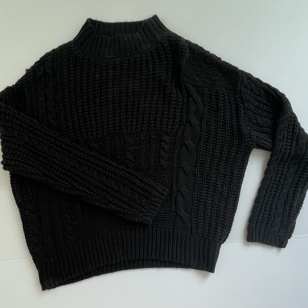TIME AND TRU High Neck Long Sleeve Black Pullover Cable Knit Sweater M